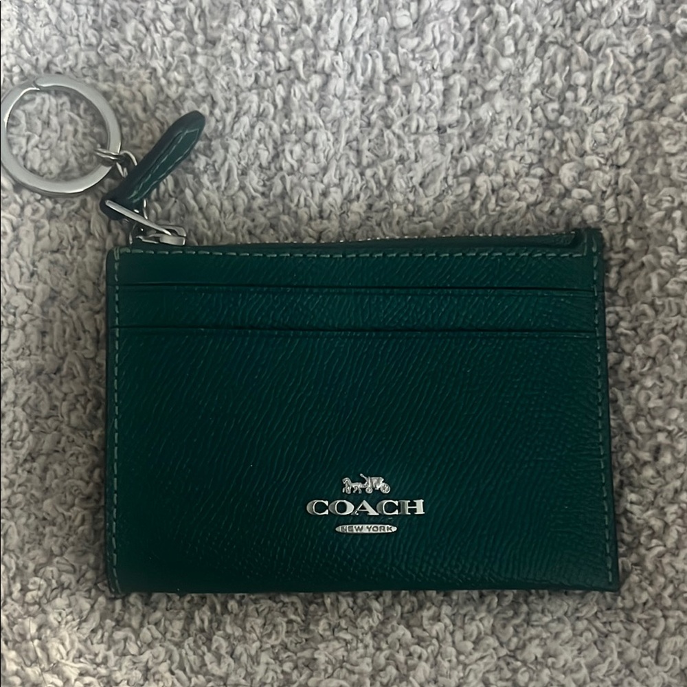 Coach Mini Skinny ID Case in green crossgrain leather